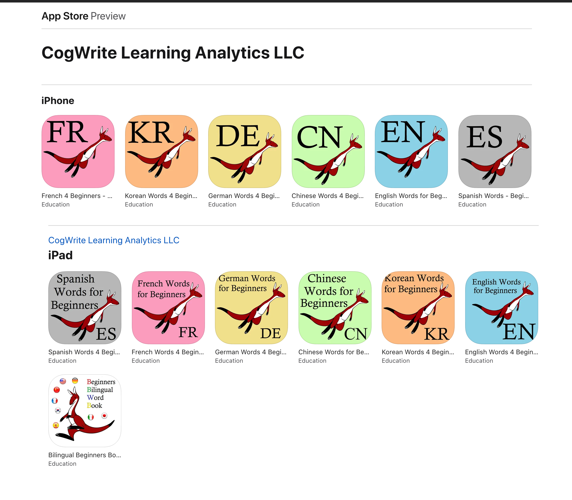 image for CogWrite Learning Analytics LLC language learning apps